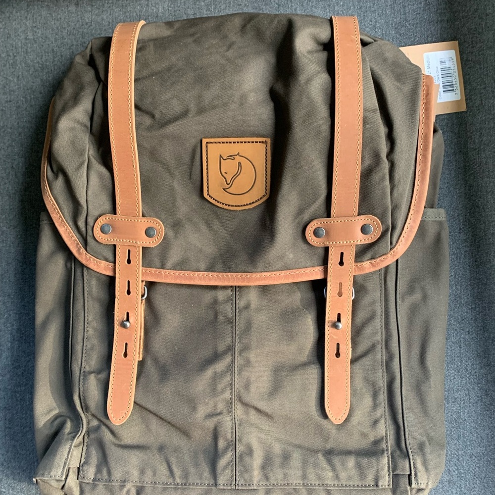 Fjallraven Green and Tan Backpack with Classic Rucksack Design